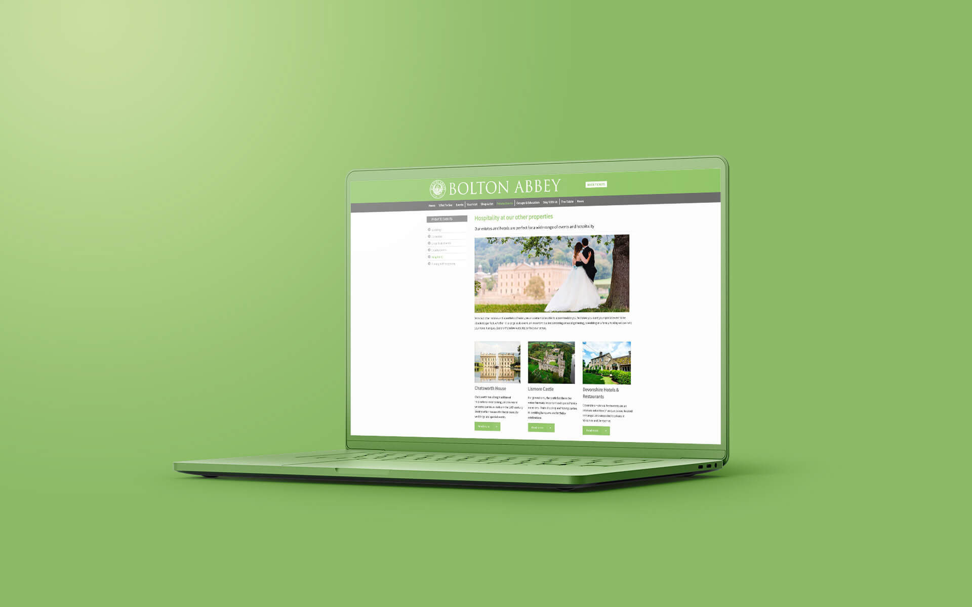 Bolton Abbey website on a laptop