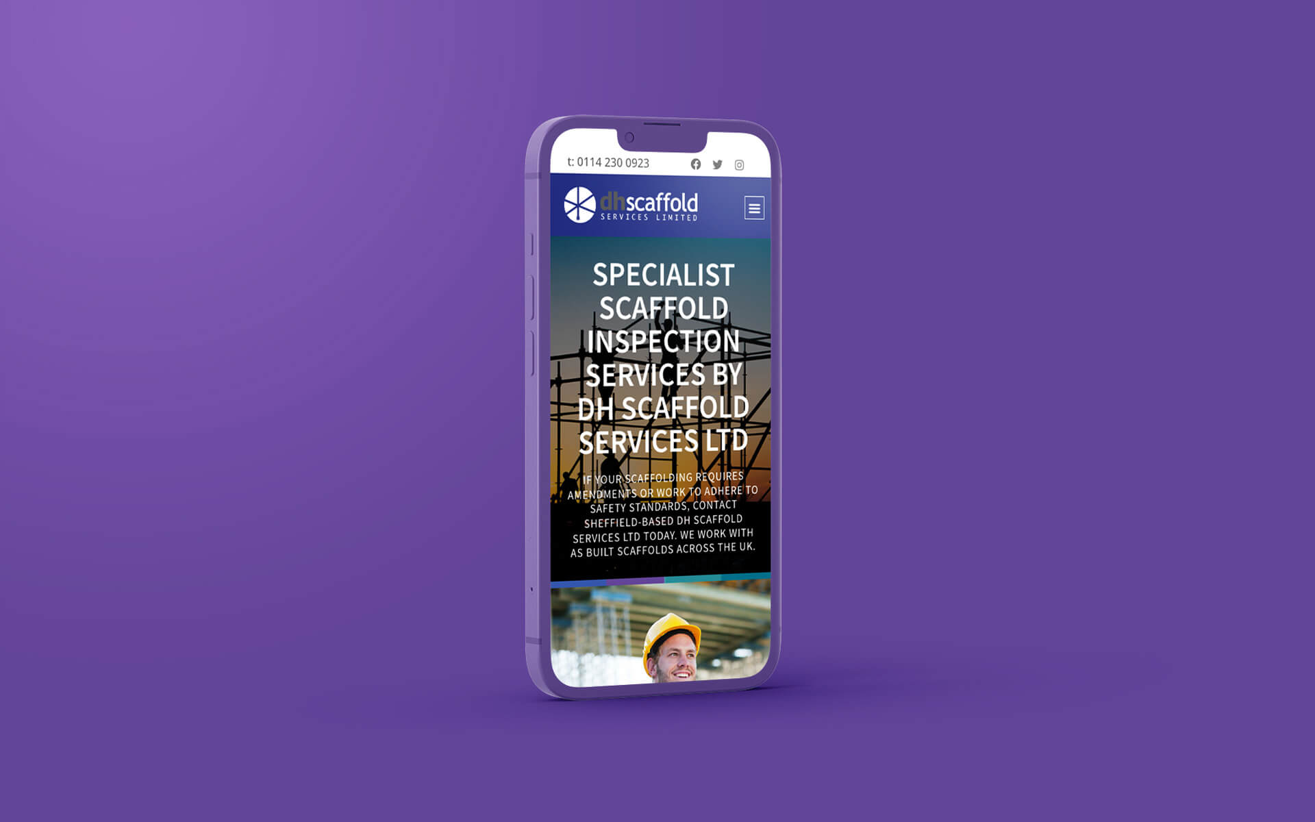 DH Scaffold Services website on a phone