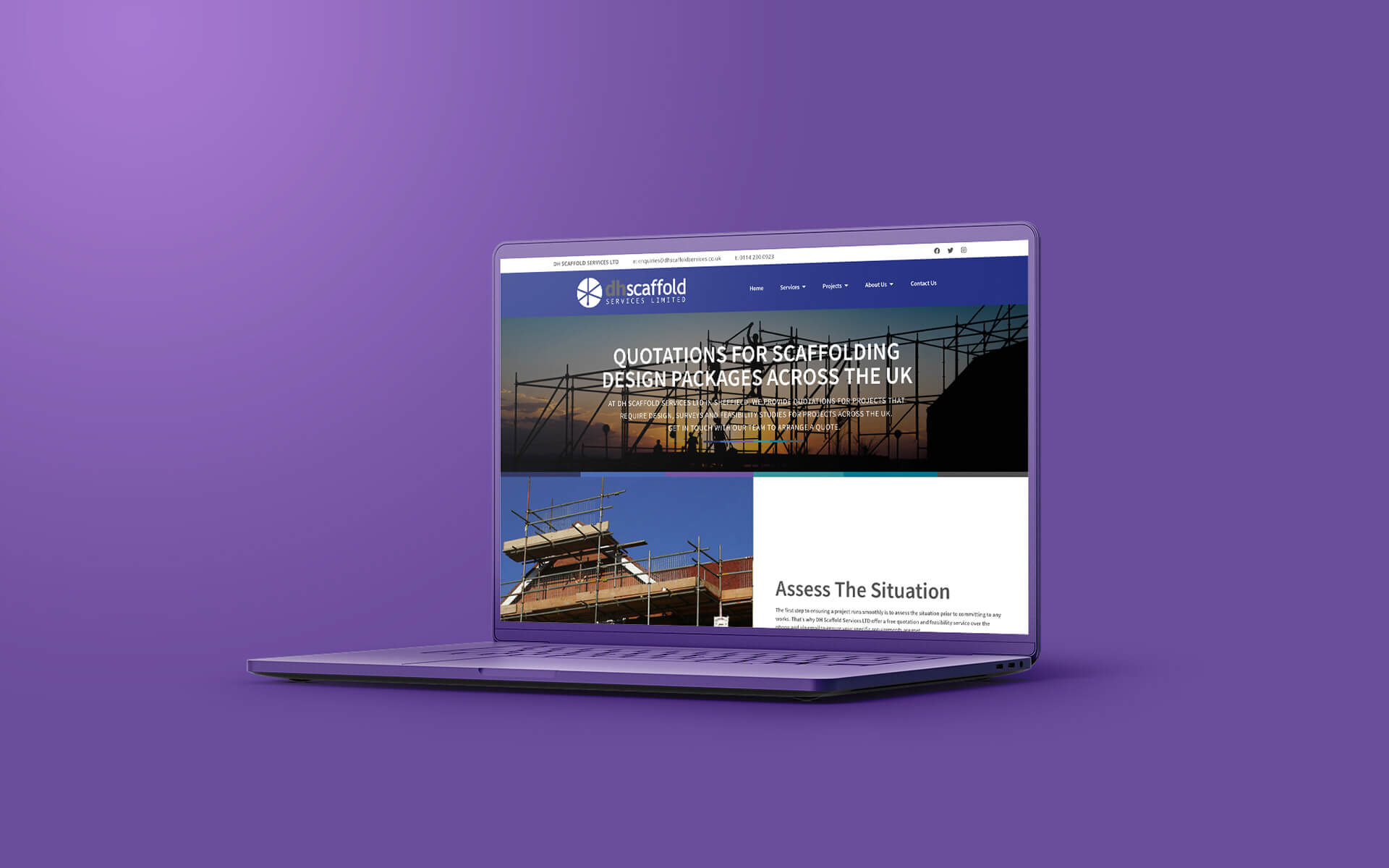DH Scaffold Services website on a laptop