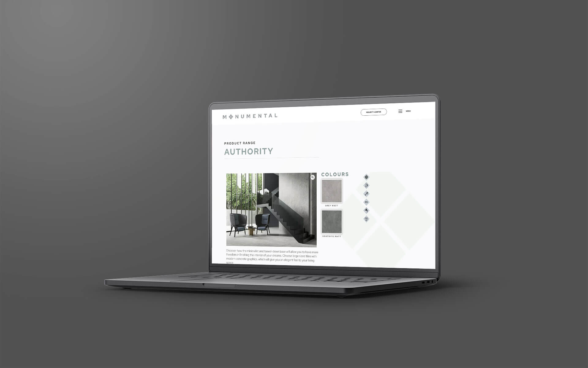 Monumental Tiles Website on laptop