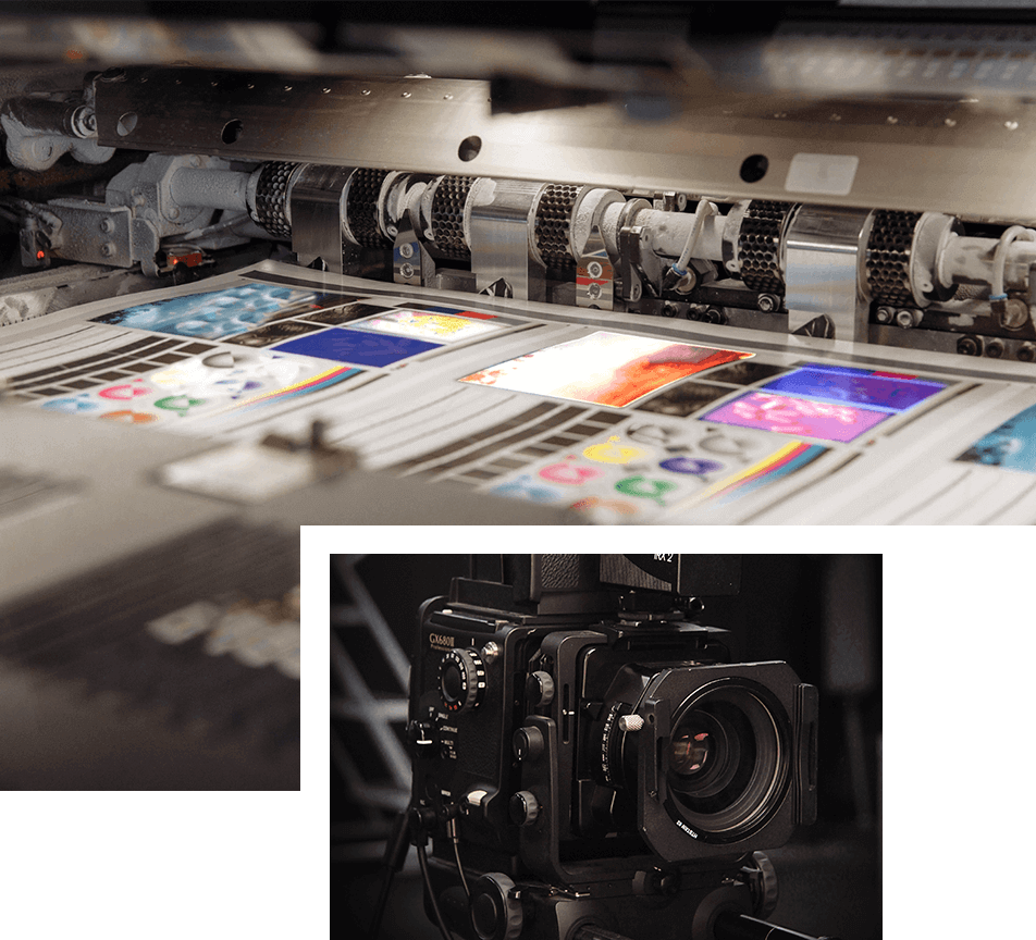 Image collage of a industrial printer and a camera