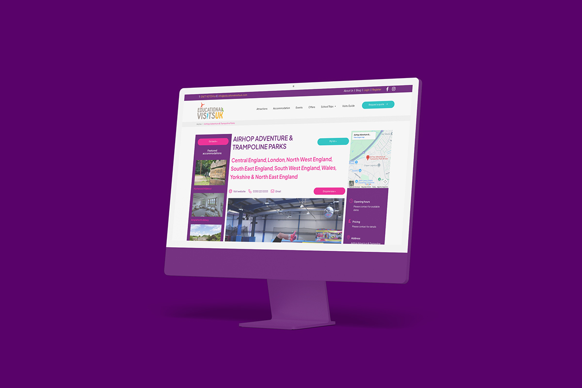 Desktop view new web build Educational Visits