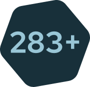 Dark blue hexagonal badge displaying the number '283+' in light blue text, indicating a count.