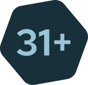 Age rating badge showing 31+ on a dark blue hexagonal shape/molygonal badge.