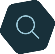 Search button with a magnifying glass icon on a dark hexagonal background.
