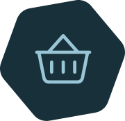 Shopping cart icon button on a dark hex background with a light blue basket outline