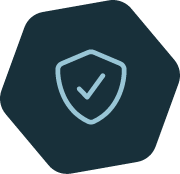Shield with a checkmark on a dark blue hexagonal background, indicating security or verification.