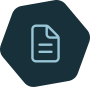 Document icon on a dark blue hexagonal badge